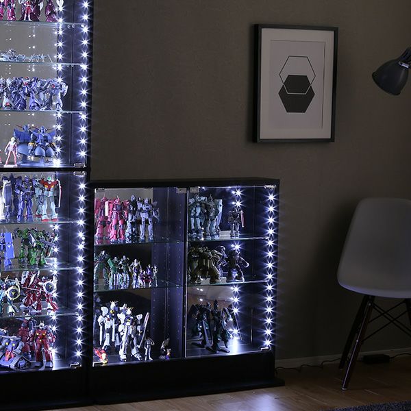 1点のみ【新品】コレクションラック レギュラー ロータイプ LEDライト付  ブラック お客様組立品 収納家具 本体 ＋ LED（RGB）セット 】コレクションラック ワイド ロータイプ