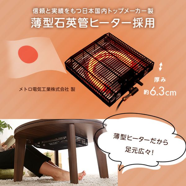 こたつ テーブル 丸型 幅70cm 本体のみ 石英管ヒーター付 リバーシブル
