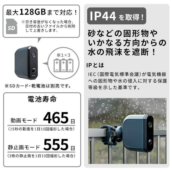 乾電池式どこでもセンサーカメラ 盗難防止ワイヤーセット[SH-17-ML17