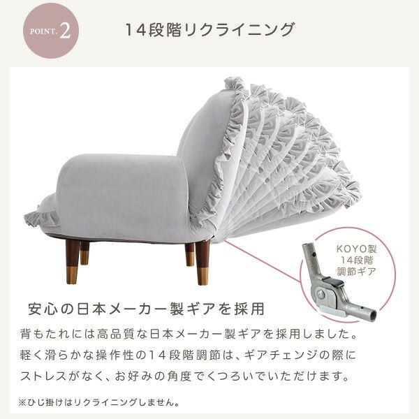 大人かわいいインテリア フリル付きベロアソファ 2人掛け Chammy