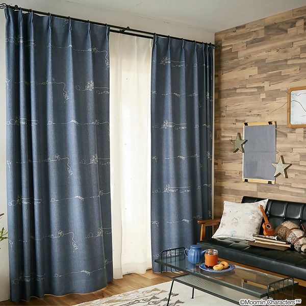 カーテン　もんち MOOMIN/ムーミン ドレープカーテン 100×200cm×1枚 DENIM BORDER デニム