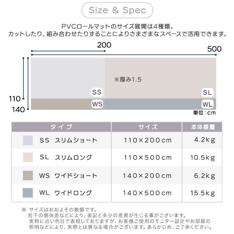 継ぎ目がない！PVCロールマット スリムショート（110×200cm）[PRM