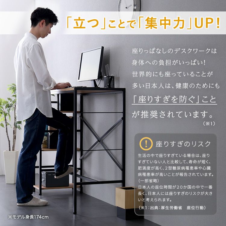 【新品】ヴィンテージ風 足掛け付 スタンディングデスク（幅120cm） ヴィンテージ足掛けスタンディングデスク [VSUD-120] | 家具通販の