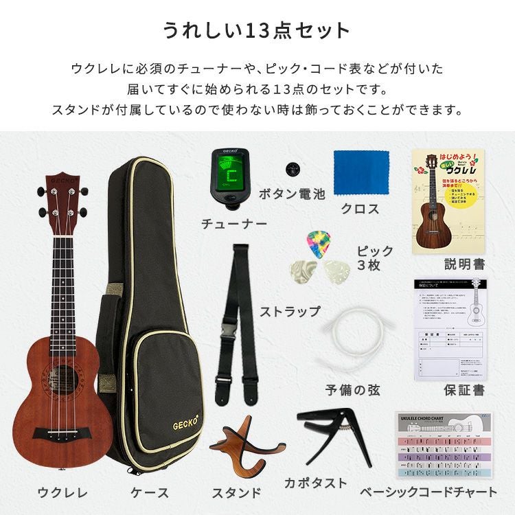 初心者でも始めやすい ウクレレ 13点セット 23インチ(コンサート) [SH