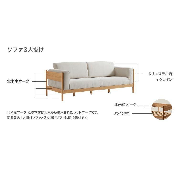 北米産オーク無垢材3人掛け＋1人掛けソファセット [SH-LI-00992 