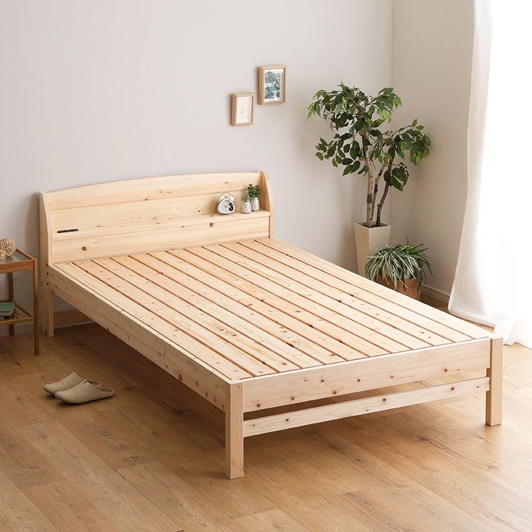 棚コンセント付き国産ひのきベッド ノーマルすのこタイプ【HINOKA